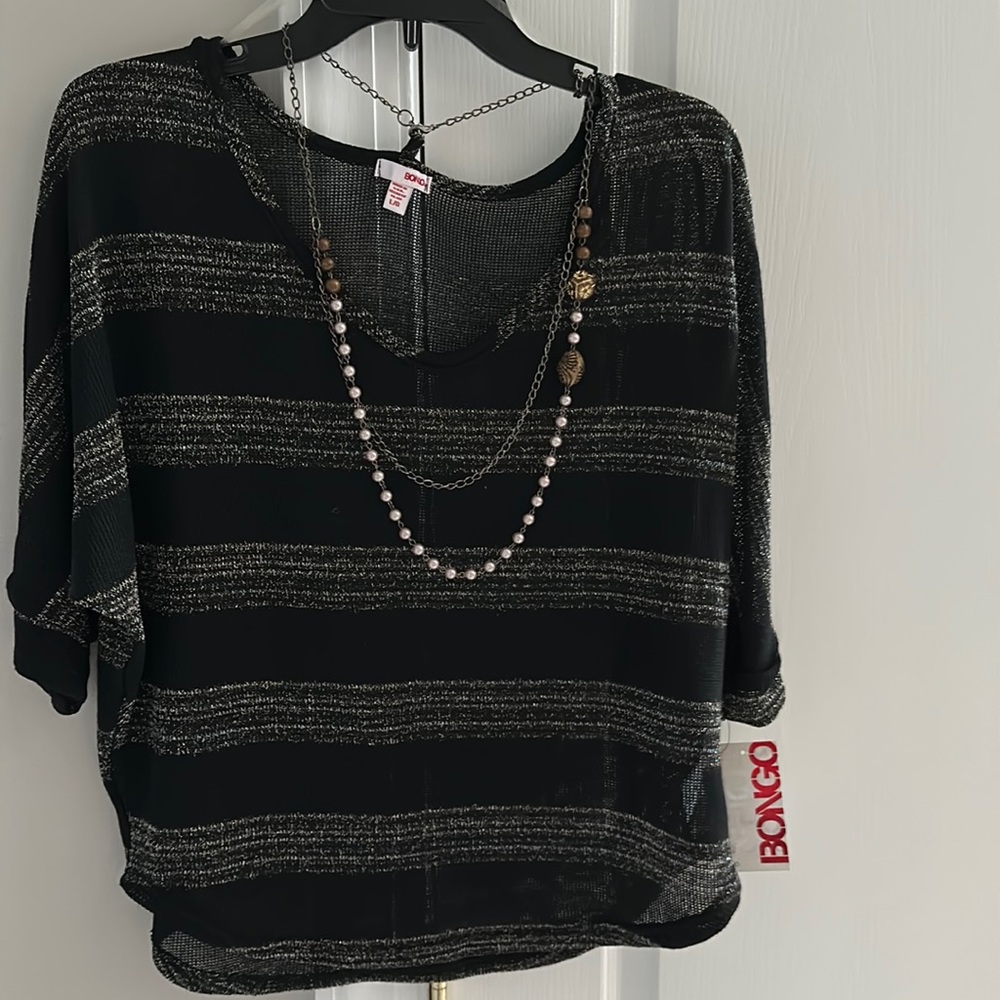 Juniors Candy dream Hacci Necklace top Black sparkle Striped Bongo